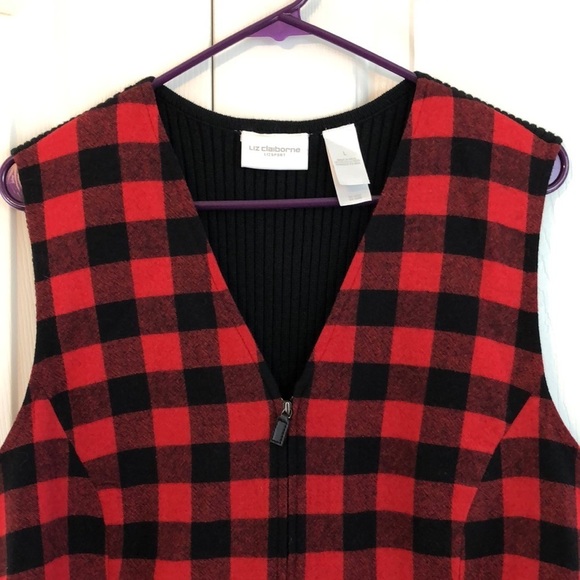 Liz Claiborne Wool Blend Buffalo Plaid Vest Size Large - Picture 2 of 7